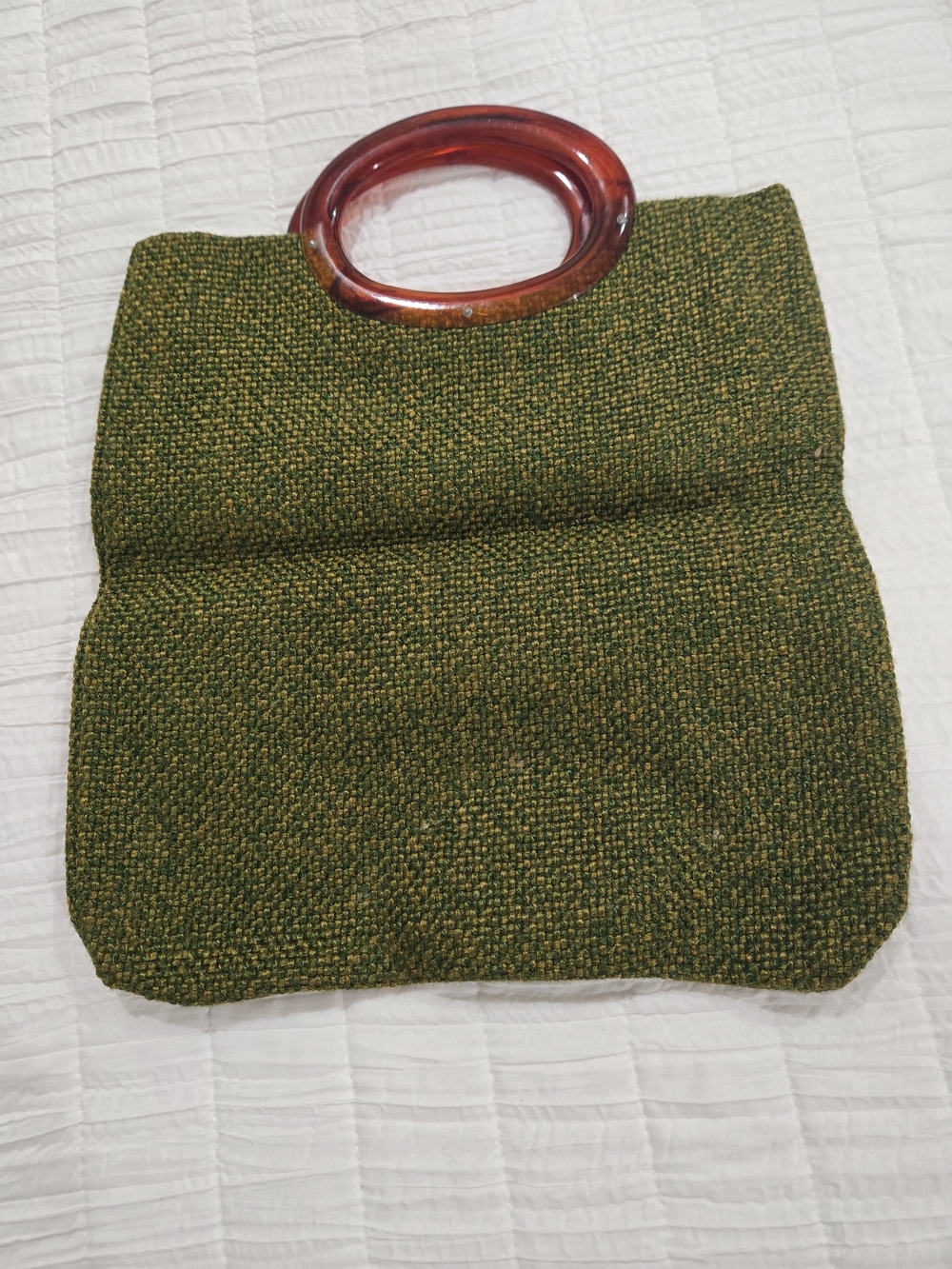 Olive Green Textured Tote with Amber Resin Handles